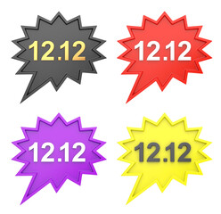 12.12 text sale shopping day on pin speech bubble isolated on white background, collection set, 3D rendering illustration
