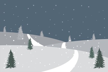 Fototapeta na wymiar Scenery Winter Landscape vector illustration, Cute, trendy and modern christmas scene 