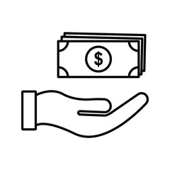 save money icon, salary money, invest finance, hand holding dollar. symbols on white background. vector illustration .