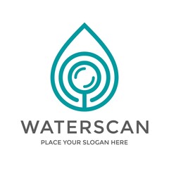 Water scan vector logo template.This design use magnifying glass symbol. Suitable for analysis.