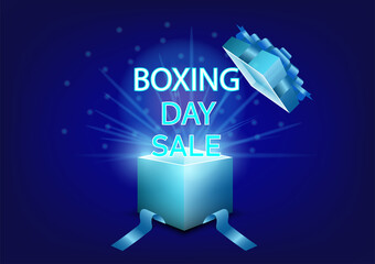 Boxing open day sale.Creative gift of boxing day for sale symbol.promotion,poster,social media, marketing, celebration,champagne,gift,happy,Vector concept champagne and Discount .