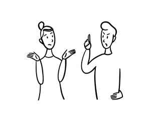 Linear sketch, people argue. Young couple in conflict