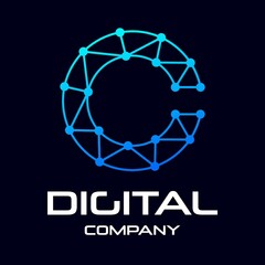 Digital letter C vector logo template. This design use technology and dot symbol. Suitable for identity brand.