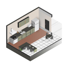 Isometric living room 3d render of a modern room house design vecter 