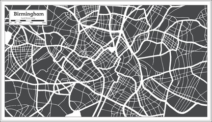 Birmingham Great Britain City Map in Black and White Color in Retro Style. Outline Map.