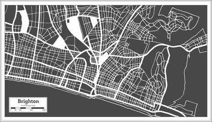 Brighton Great Britain City Map in Black and White Color in Retro Style. Outline Map.