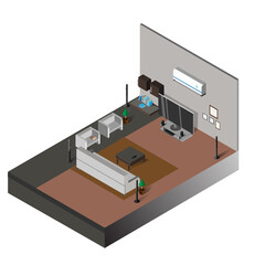 Isometric living room house design 3d render of a modern house