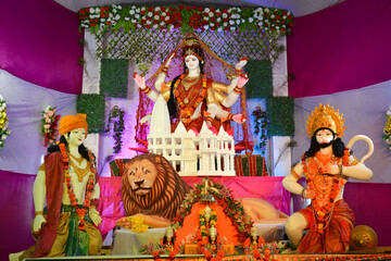 Idol of hindu goddess durga during navratri festival