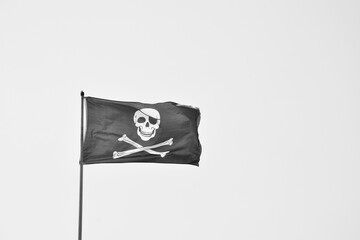 Black and White Pirate flag with with skull and bones