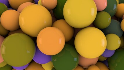Abstract Composition Yellow Orange And Green Glossy 3D Spheres Stacked Background