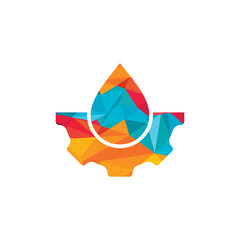 Water drop with gear logo concept design. Natural logo. Water energy logo.	
