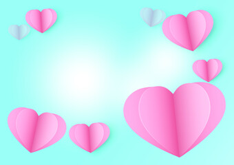 Fototapeta na wymiar Valentine's Day, Creative paper cut heart decorated glossy Blue background