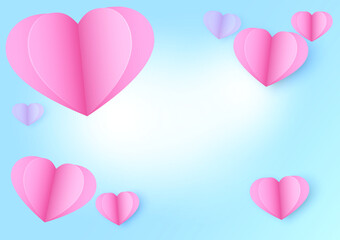 Valentine's Day, Creative paper cut heart decorated glossy Blue background