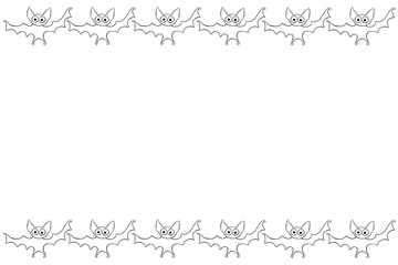Background, frame for Halloween. Horizontal top and bottom edging, border of outline bats. Background for greeting card, invitation, party poster, banner