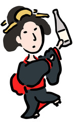 Drunk Geisha  : Hand drawn vector illustration like woodblock print