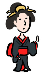Geisha pointing up  : Hand drawn vector illustration like woodblock print