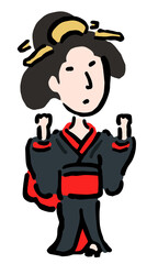 Geisha raising hands : Hand drawn vector illustration like woodblock print