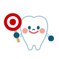 マルの札を持っている歯のキャラクターイラスト