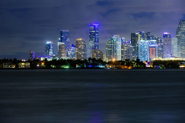 Fototapeta na wymiar Miami business district, lights and reflections of the city. Miami downtown.
