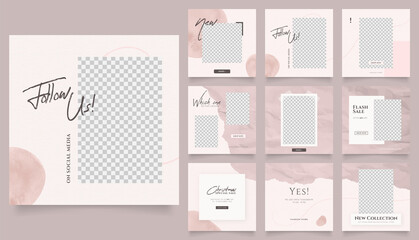 social media template banner fashion sale promotion. fully editable instagram and facebook square post frame puzzle organic sale poster. red pink white vector background