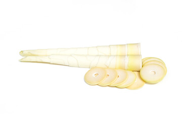 Fresh bamboo shoots isolated on a white background.