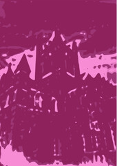 château hanté,sinistre qui fait peur sur fond de couleur rose violet ou mauve,abstrait .
