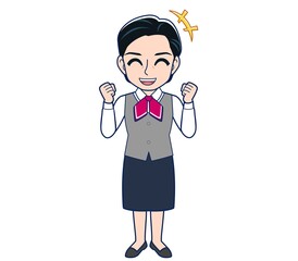 Middle-aged woman in red ribbon uniform