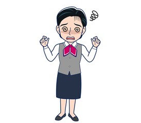 Middle-aged woman in red ribbon uniform