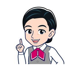 Middle-aged woman in red ribbon uniform