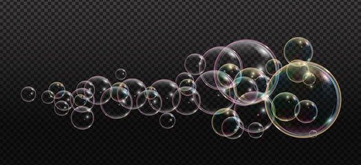 Bath foam soap with neon bubbles isolated vector illustration on transparent background. Colorful cloud of blowing bubbles and soapy foam.