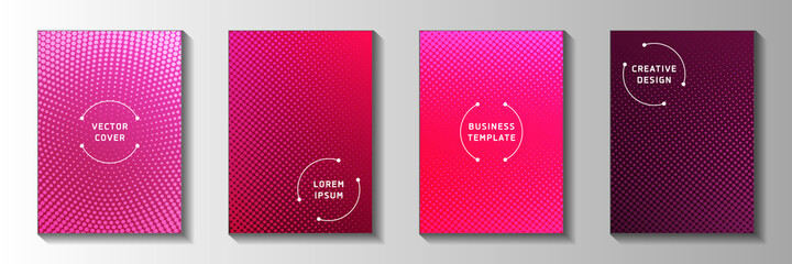 Colorful point perforated halftone title page templates vector collection. Corporate brochure faded 