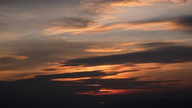 Time Lapse of beautiful burning sky at sunset afterglow. 4k.