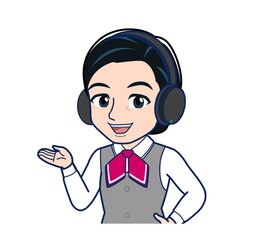 Middle-aged woman in red ribbon uniform