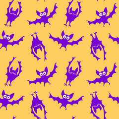 Flying bats seamless pattern. Cute Spooky vector Illustration. Halloween backgrounds and textures in flat cartoon style