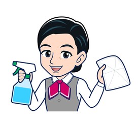 Middle-aged woman in red ribbon uniform