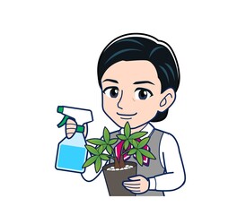 Middle-aged woman in red ribbon uniform