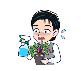 Middle-aged woman in red ribbon uniform