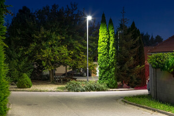 modern led illumination on quiet residential area