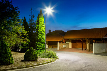 modern led illumination on quiet residential area