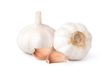 Peeled Garlic Cloves with Bulb isolated on white background.
