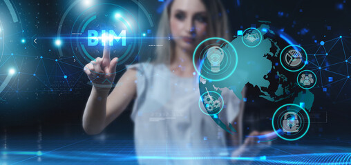 Fototapeta premium Business, technology, internet and network concept. Young businessman thinks over the steps for successful growth:
