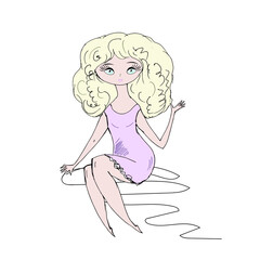 Nice sitting girl. Vector illustration.