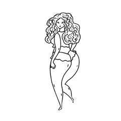 Pretty woman. Line art. Vector illustration.
