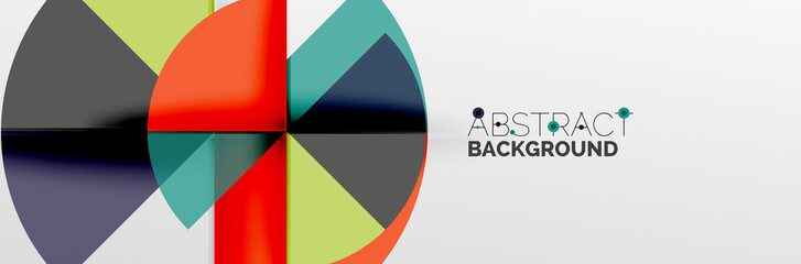 Bright color circles, abstract round shapes and triangles composition with shadow effects. Vector modern geometric design template