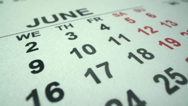 Calendar 2021. June in macro with all dates of the month. Summer days. Hollidays. Deadline concept.