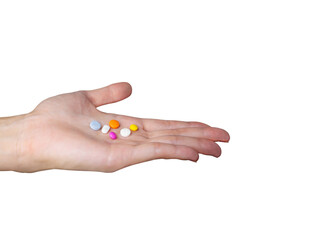 Hand holding colorful medicines and pills