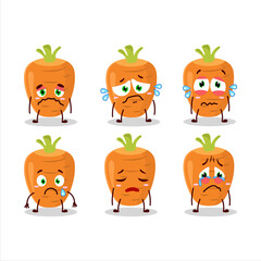 Sweet carrot cartoon character with sad expression