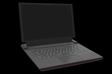 3d rendering of modern gaming laptop with rgb lights isolated on black