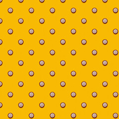 Champignon mushroom pattern on a yellow background, flat lay. Top view. 