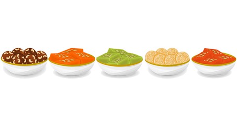 Indian Sweets or Mithai Like Halwa,Laddu
